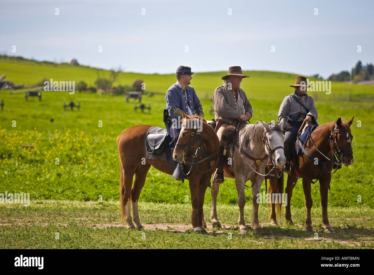 American Civil War Reenactment Soldaten auf Horseabck in Vista, Kalifornien Stockfoto