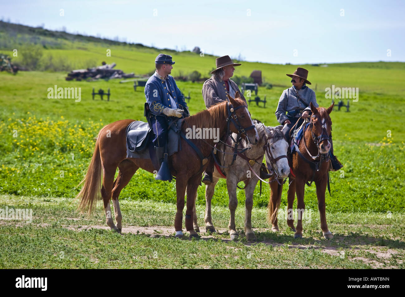 American Civil War Reenactment Soldaten auf Horseabck in Vista, Kalifornien Stockfoto