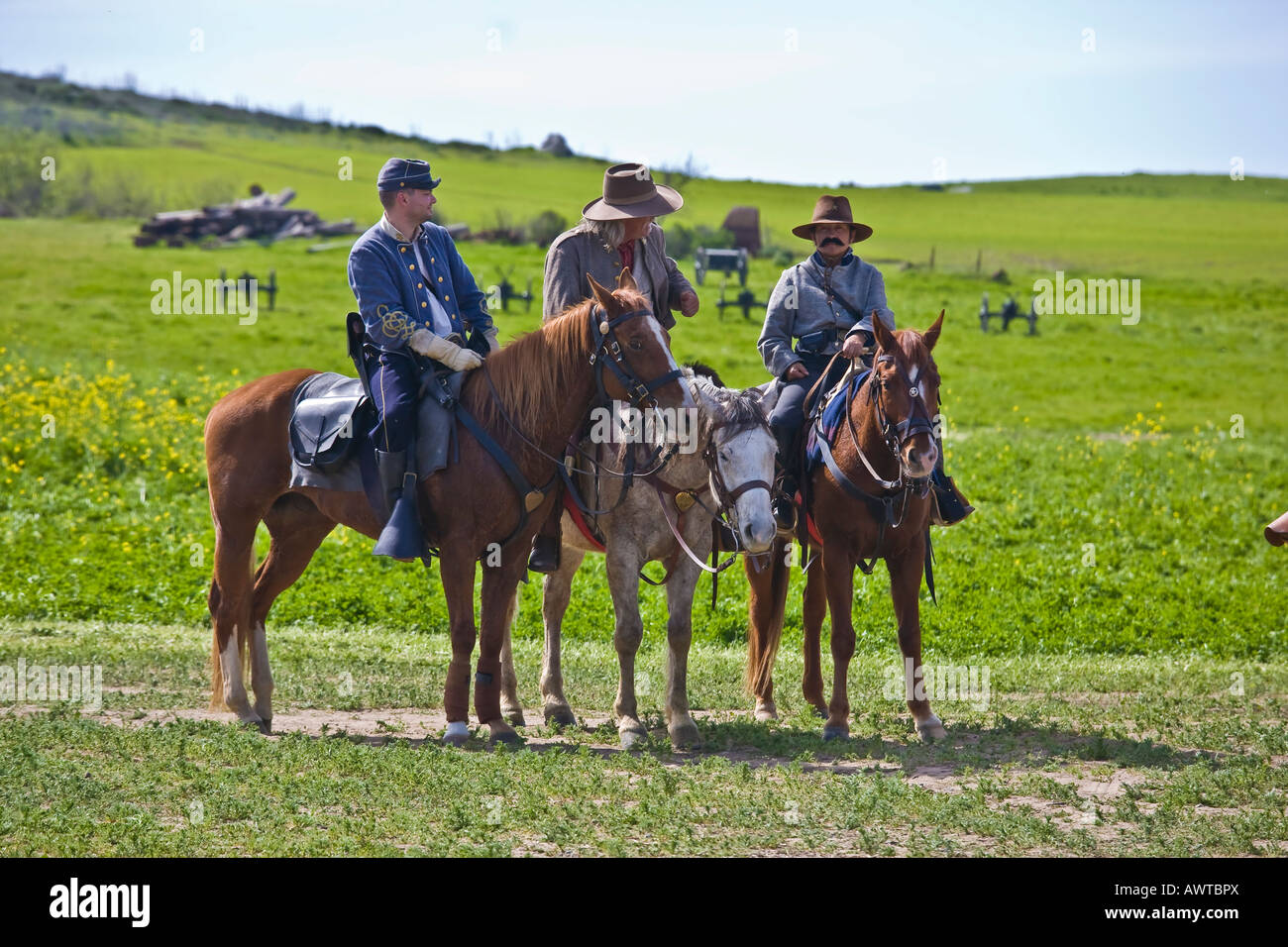 American Civil War Reenactment Soldaten auf Horseabck in Vista, Kalifornien Stockfoto