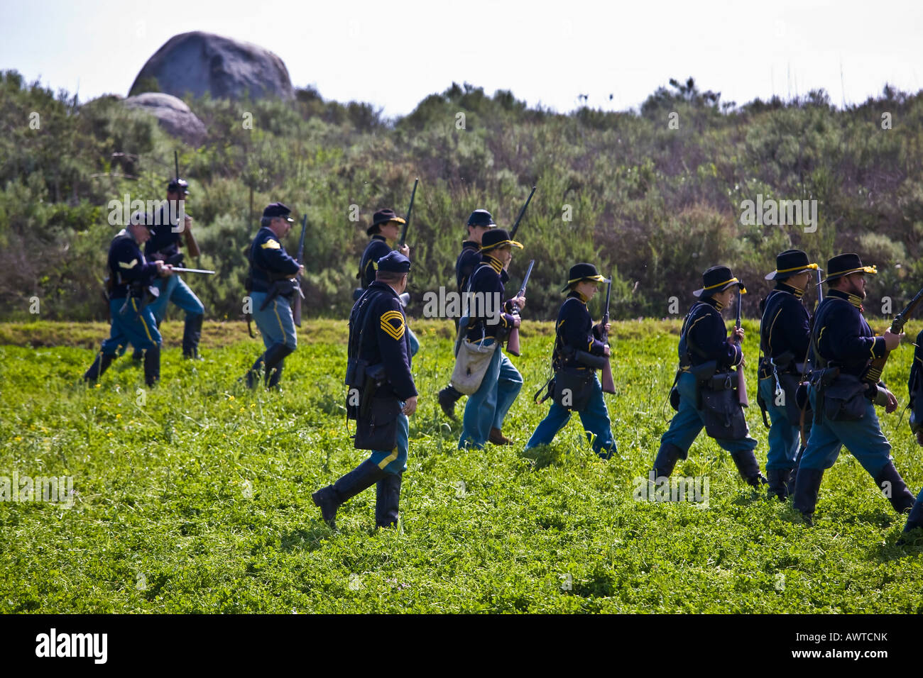 American Civil War Reenactment Soldaten auf dem Schlachtfeld in Vista, Kalifornien Stockfoto