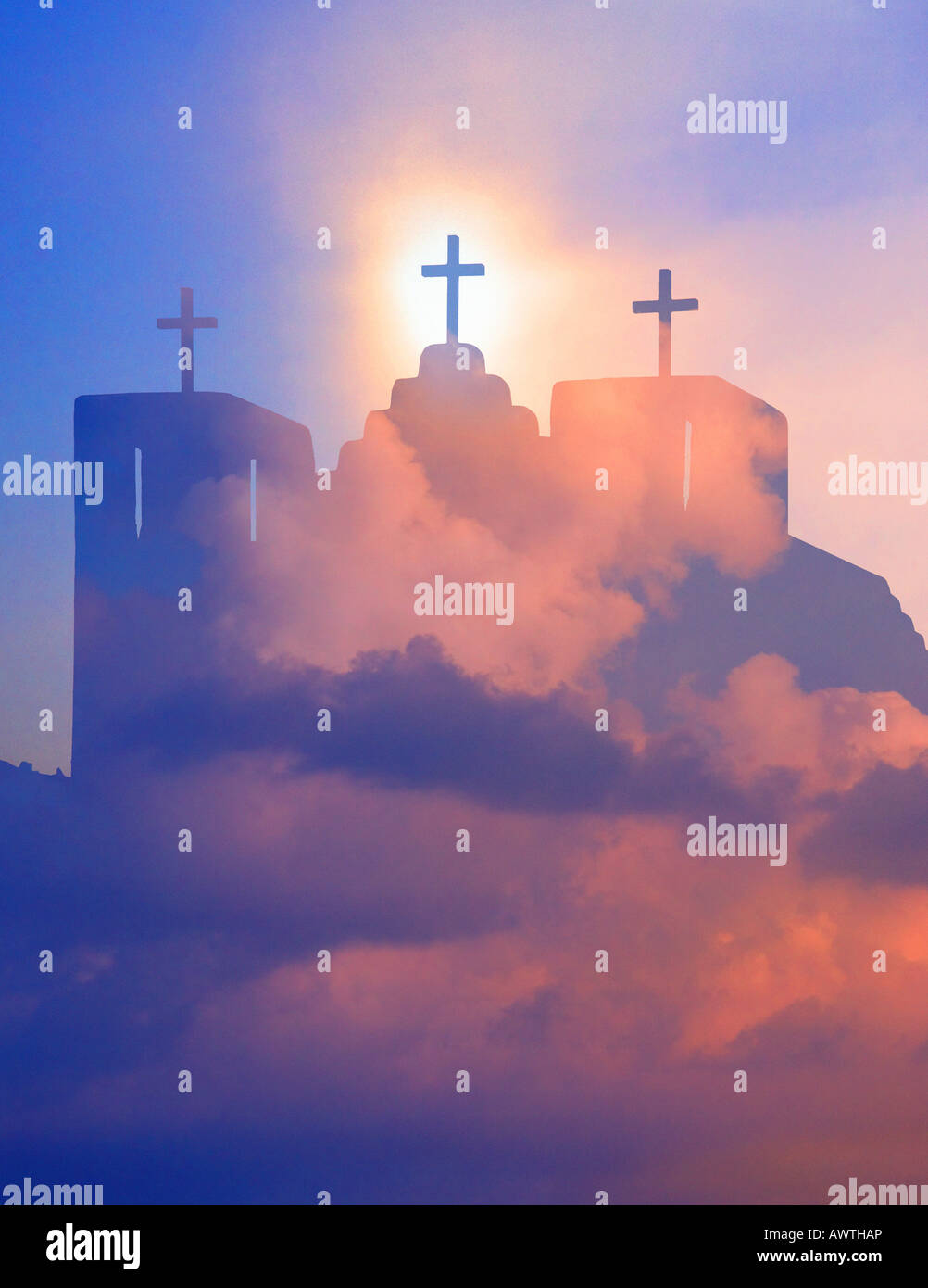 Kirche mit drei kreuzen, New Mexico Stockfoto