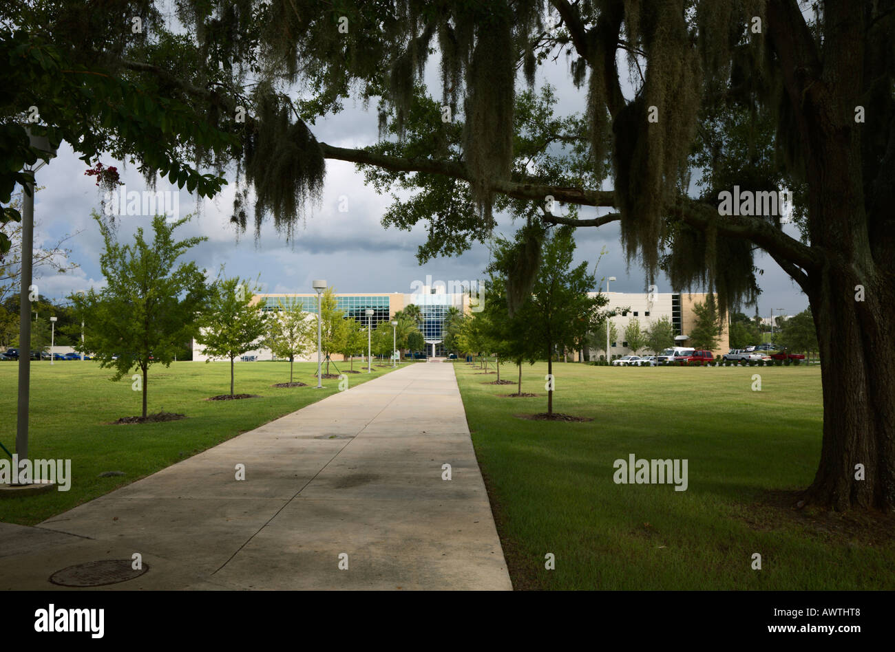 Bürgersteig führt zu Ewers Century Center auf dem Campus der Central Florida Community College Stockfoto