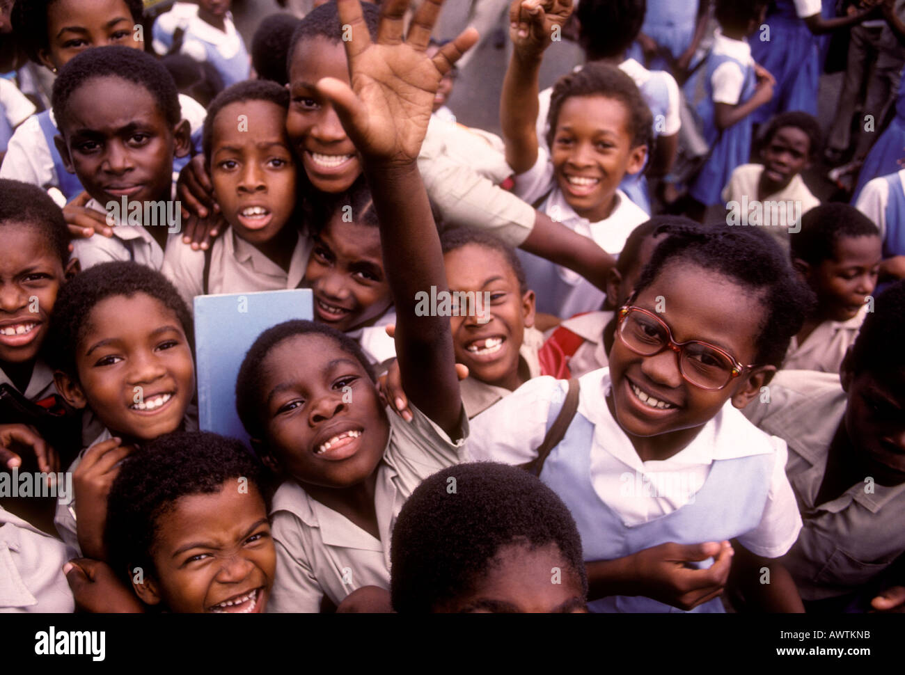 Jamaican Girls, jamaikanischen Jungen, Schülerinnen, Schüler, Schüler, Studenten, Grundschule, Spanish Town, Jamaika, Karibik, Westindien Stockfoto