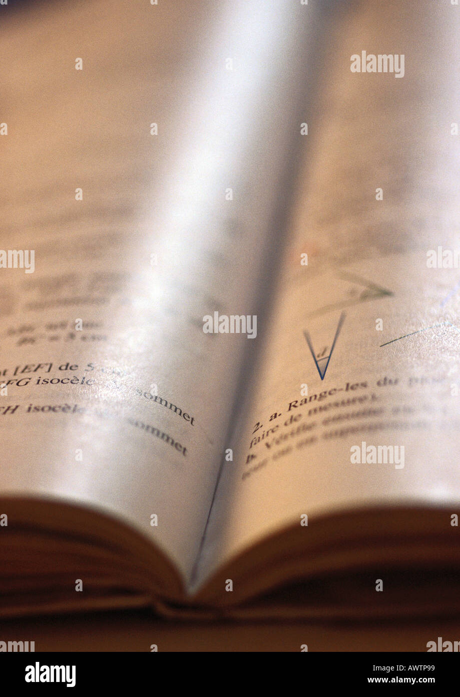 Lehrbuch, Nahaufnahme Stockfoto