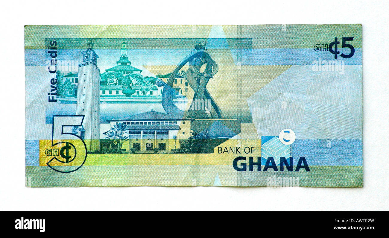 Ghana 5 fünf Cedi Banknote Stockfoto
