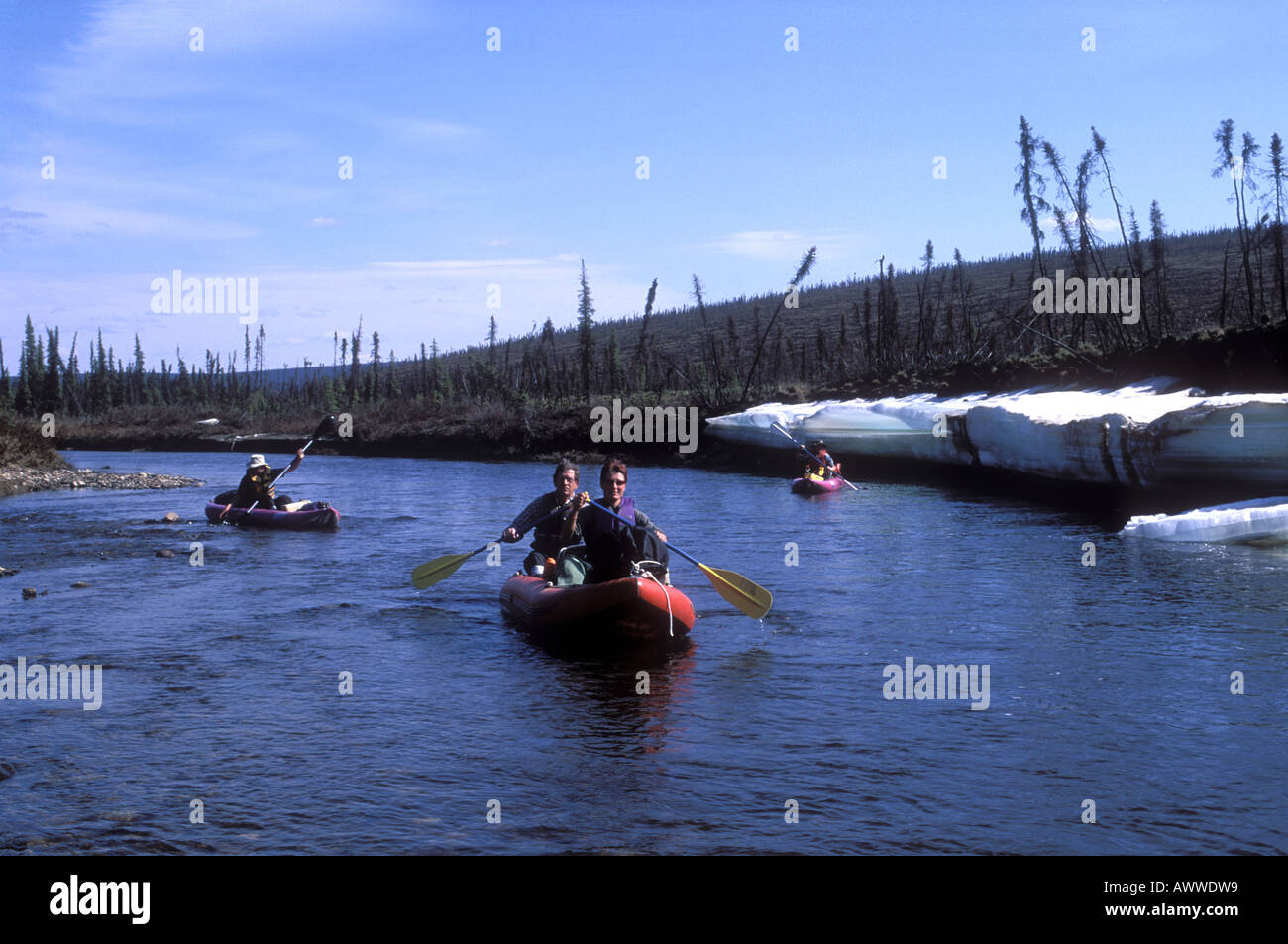 Paddler auf Beaver Creek National wild und malerischen River White Mountains BLM Erholungsgebiet Alaska Stockfoto