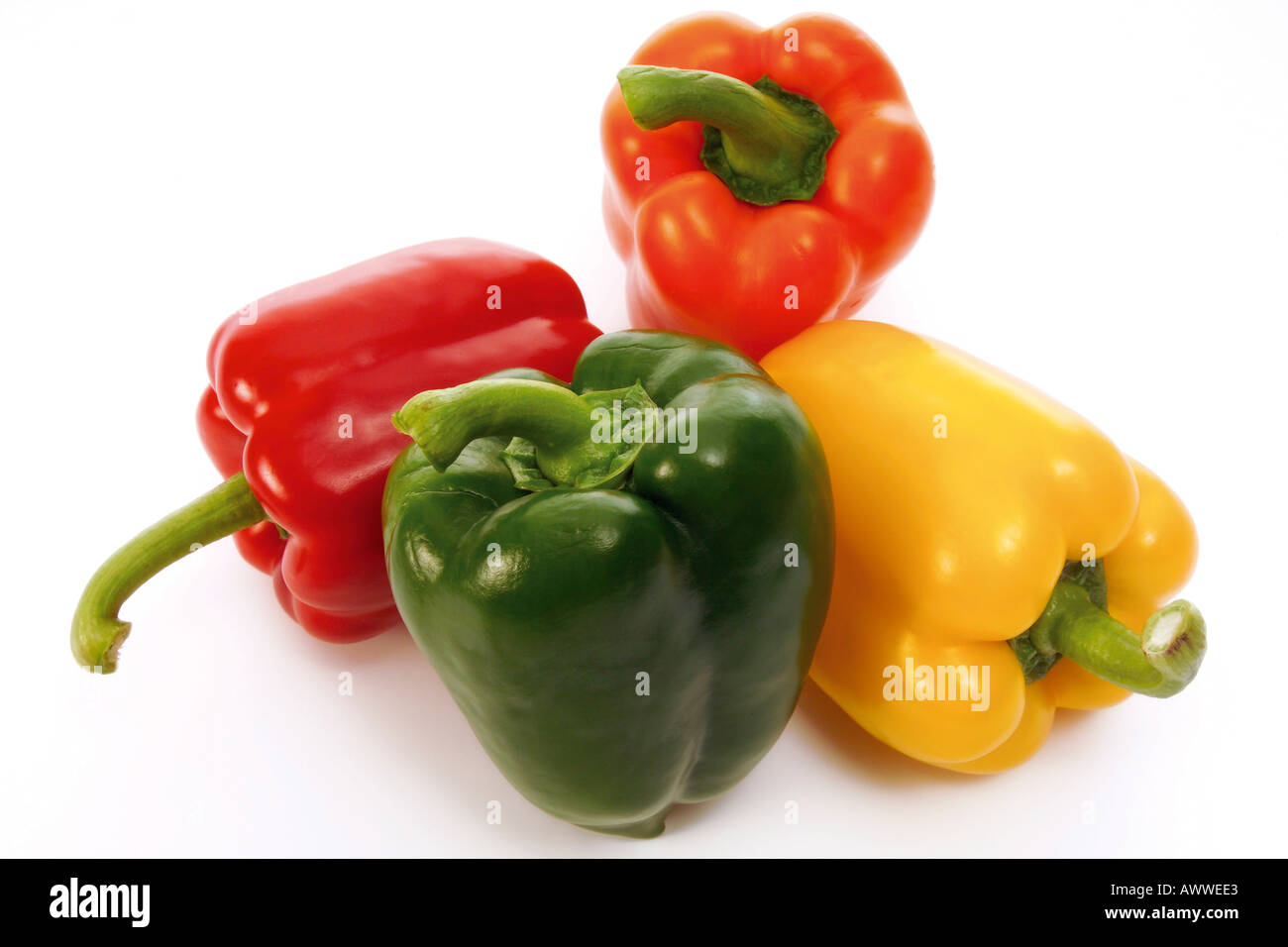 Rote, grüne und gelbe Paprika, close-up Stockfoto