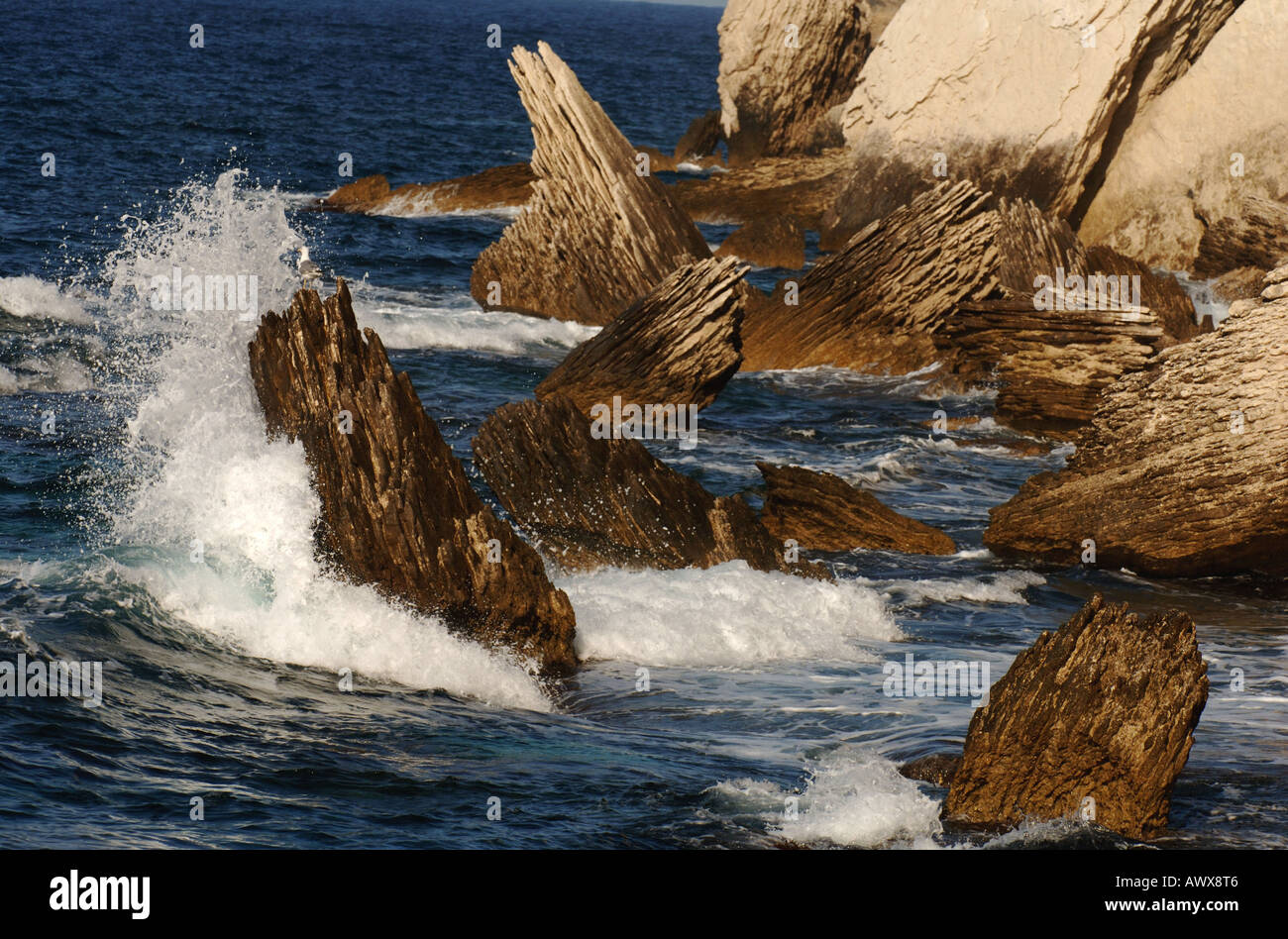 das Meer in der Nähe von Bonifacio Stadt, Frankreich, Korsika, Parc Naturel Marin des Bouches de Bonifacio Stockfoto
