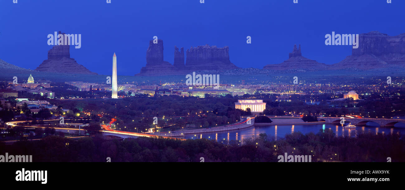 Zusammengesetztes Bild von Washington D.C. und Monument Valley, AZ Stockfoto