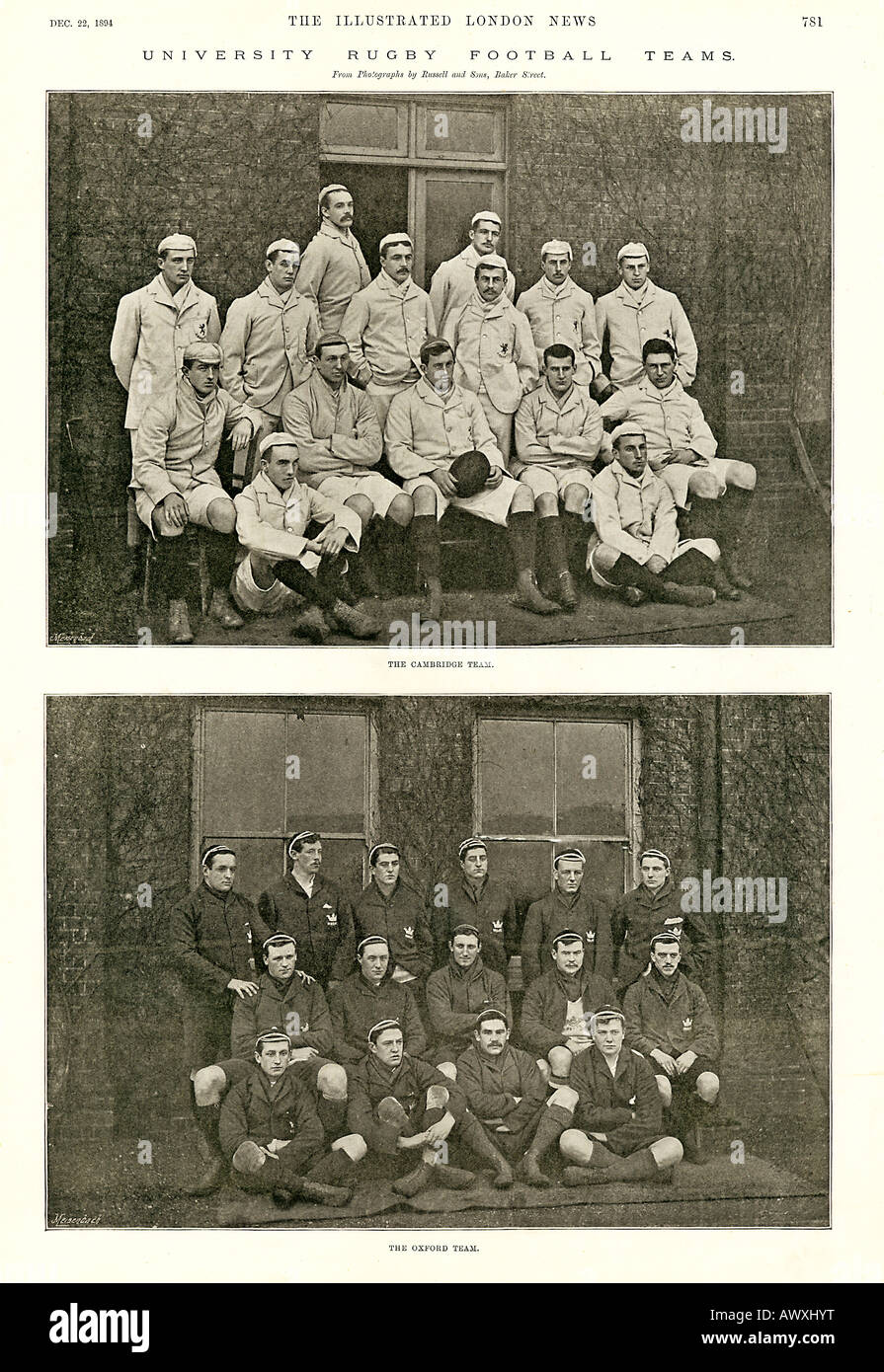 Varsity Match Teams 1894 Teamfotos der Rugbyteams Oxford V Cambridge für ein Spiel, das 5 alle beendete Stockfoto