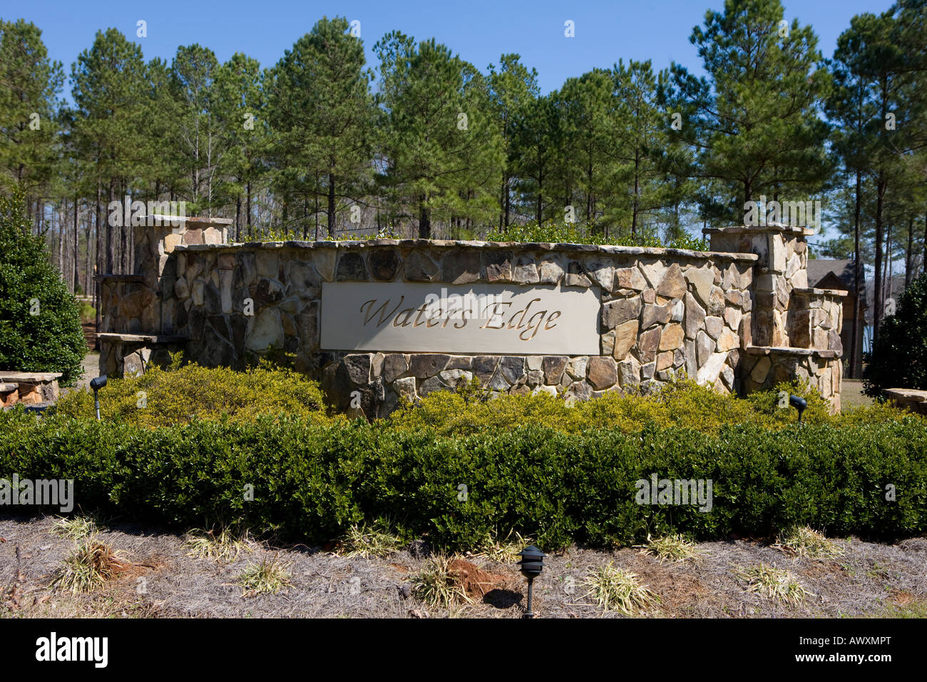 Waters Edge Nachbarschaft Zeichen See Greenwood Cross Hill South Carolina Vereinigte Staaten von Amerika Stockfoto