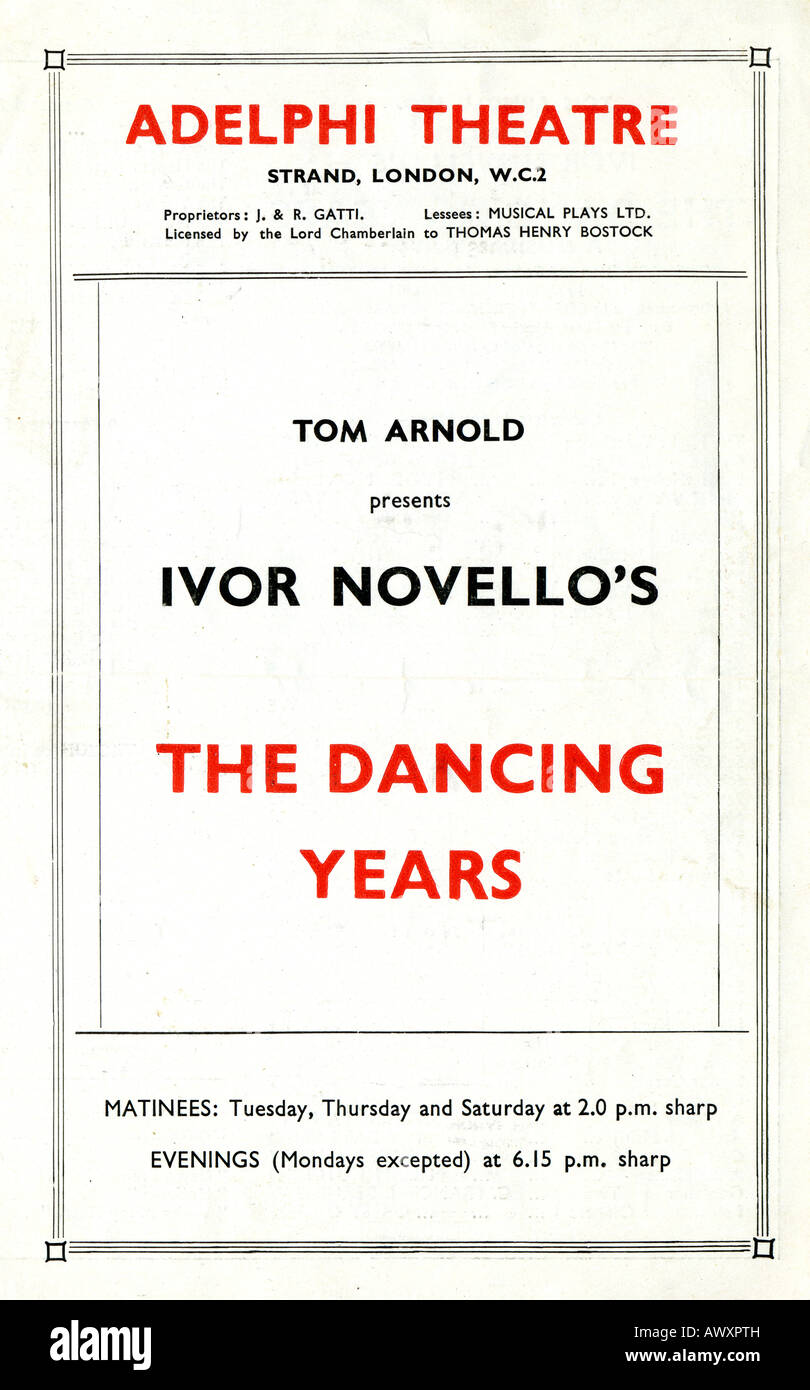 1942 Adelphi Theatre Programm für Ivors The Dancing Jahren nur zur redaktionellen Nutzung Stockfoto