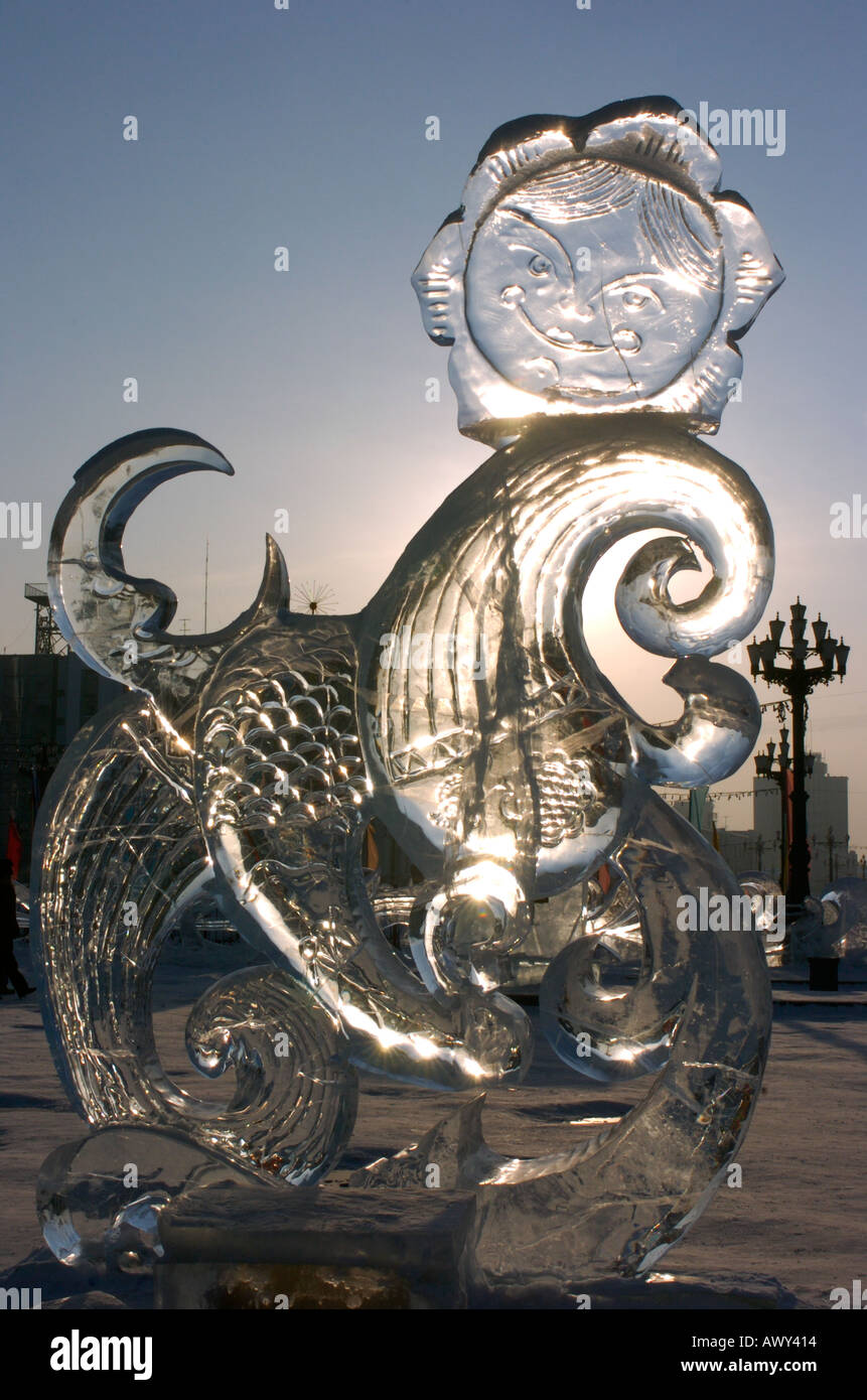 Eisskulptur-Festival im Lenin-Platz Chabarowsk Russland Winter 2005 Stockfoto