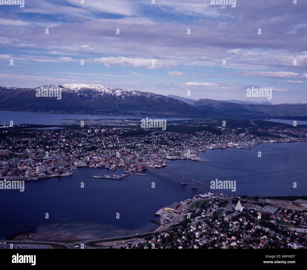 Blick auf Tromsø aus Berg Storsteinen Norwegen Stockfoto