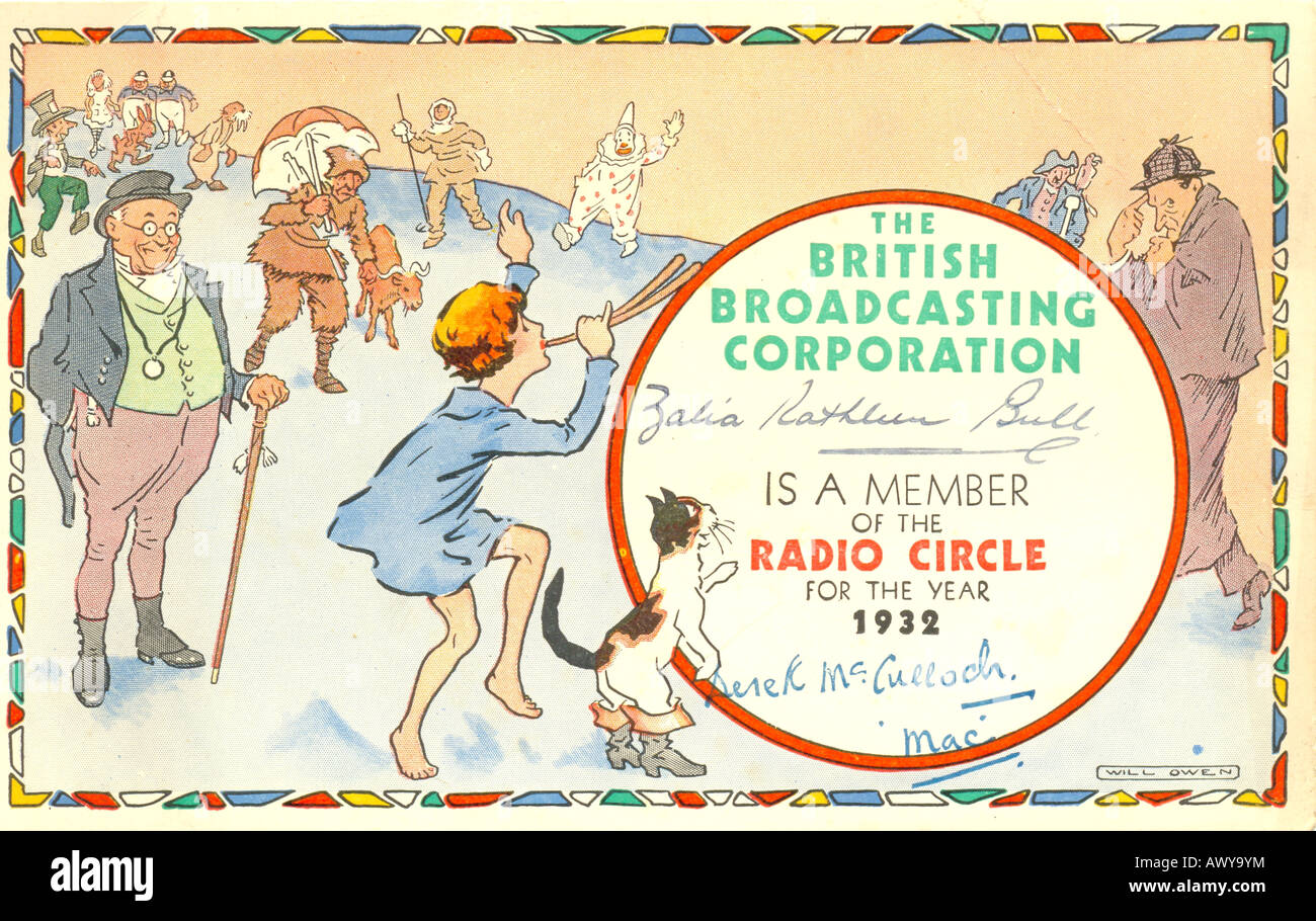Mitgliedskarte des BBC Radio Circle 1932 signiert von Derek McCulloch Onkel Mac Stockfoto