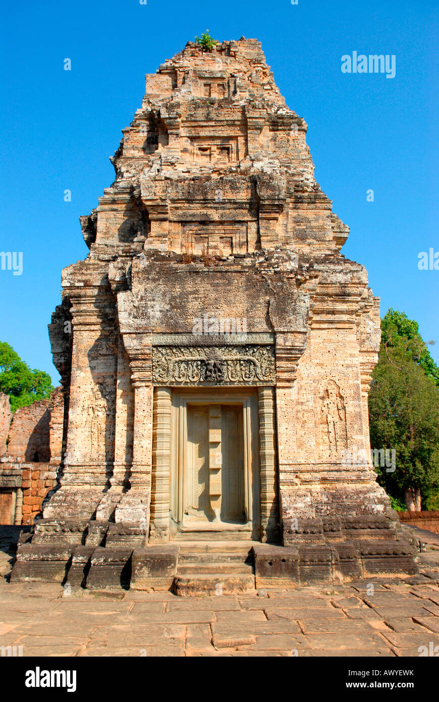Kambodscha, Angkor Tempel Preah Khan, bleibt der reich verzierte steinerne Gebäude Gebäude Shiva geweiht Stockfoto