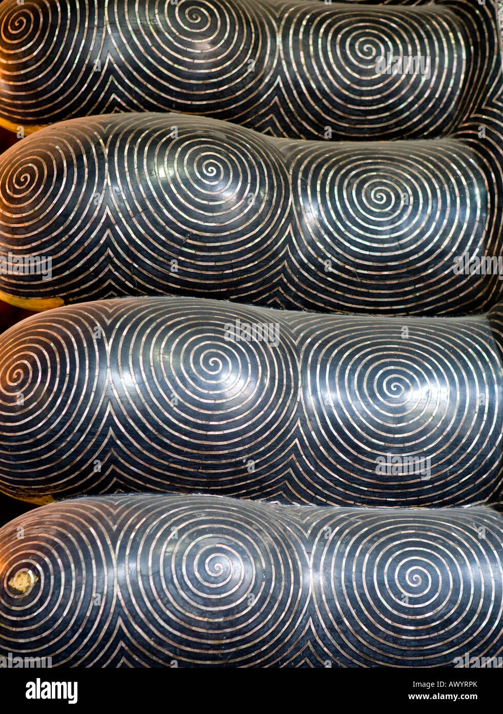 Riesigen Zehen die riesigen liegenden goldenen Buddha Wat Po Bangkok Thailand in Südostasien Stockfoto