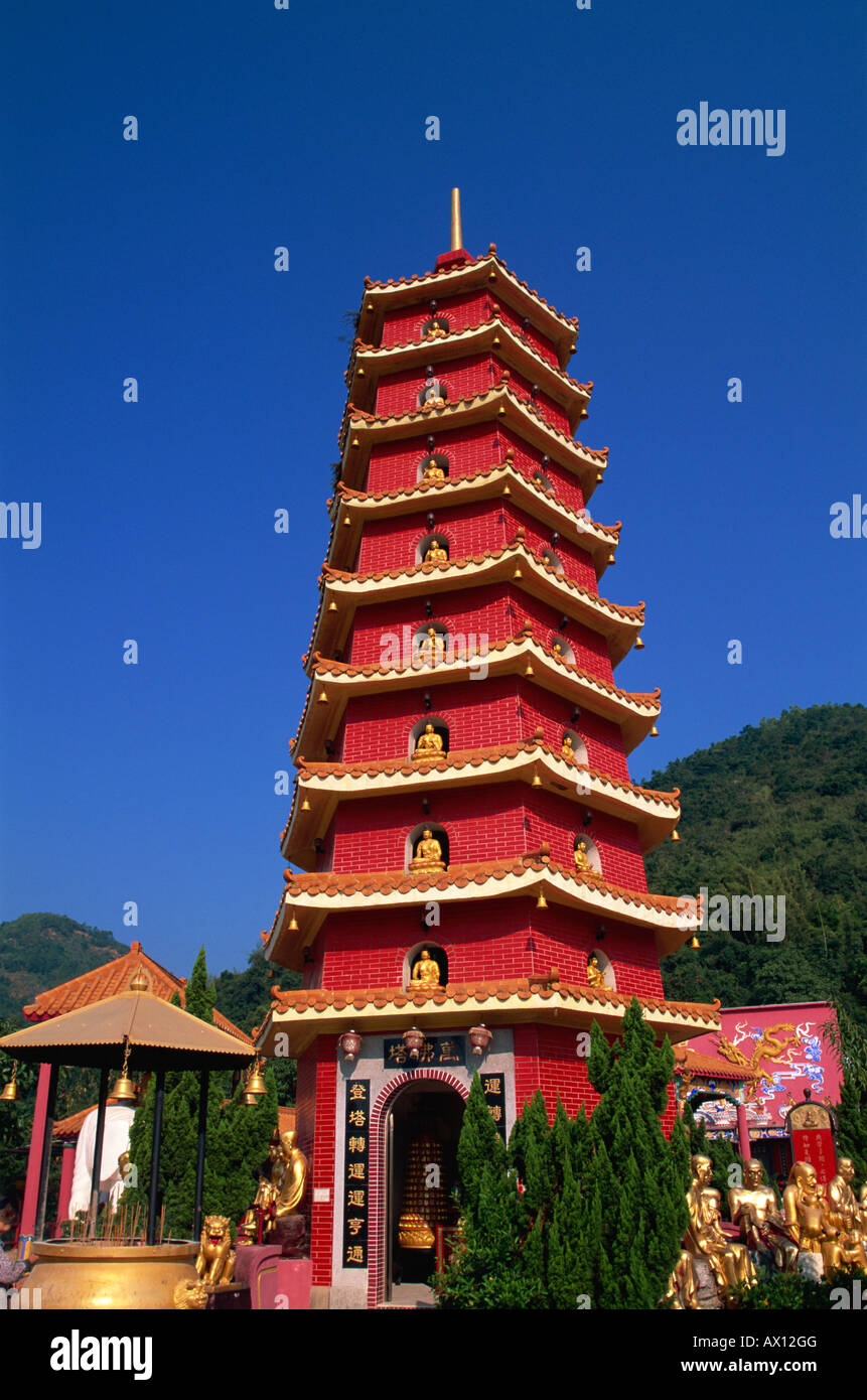 China, Hongkong, neue Territorien, Sha Tin, Zehntausend Buddhas Kloster Pagode Stockfoto