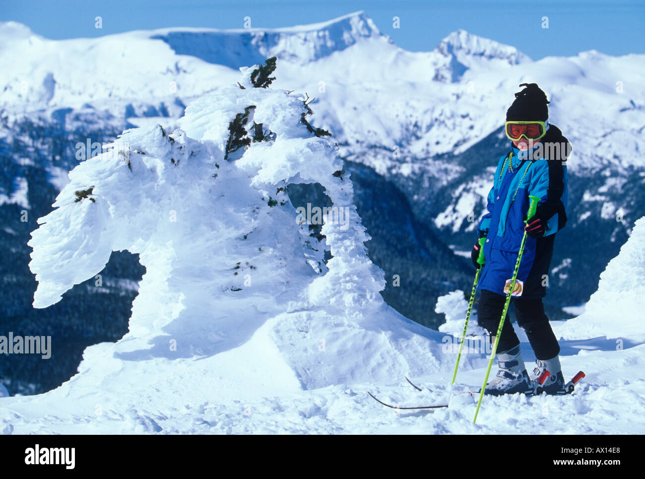 Kanada British Columbia Vancouver Island Mount Washington Skigebiet Boy in Mt Albert Edward übersehen Stockfoto