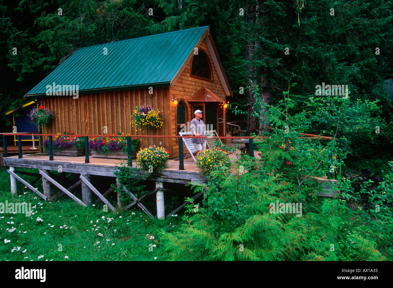 Kanada British Columbia Nimmo Bay Heli Ventures lodge zentralen Küste Gästekabine mit Insassen Stockfoto