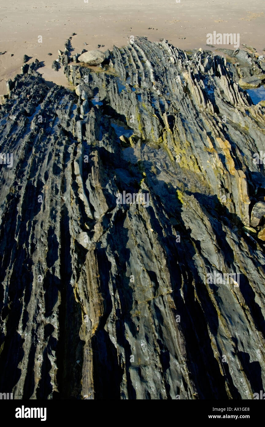 Tarifa Ebbe auf einem Felsen am Playa de Los lances Stockfoto