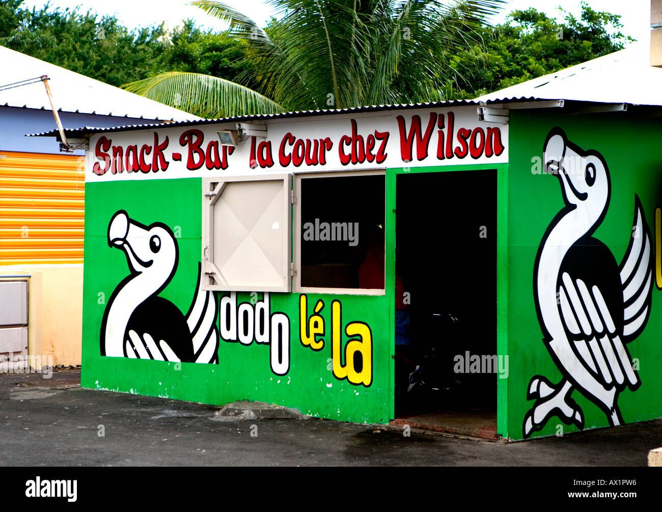 Dodo lebt weiter! Snack-Bar in La Réunion Stockfoto