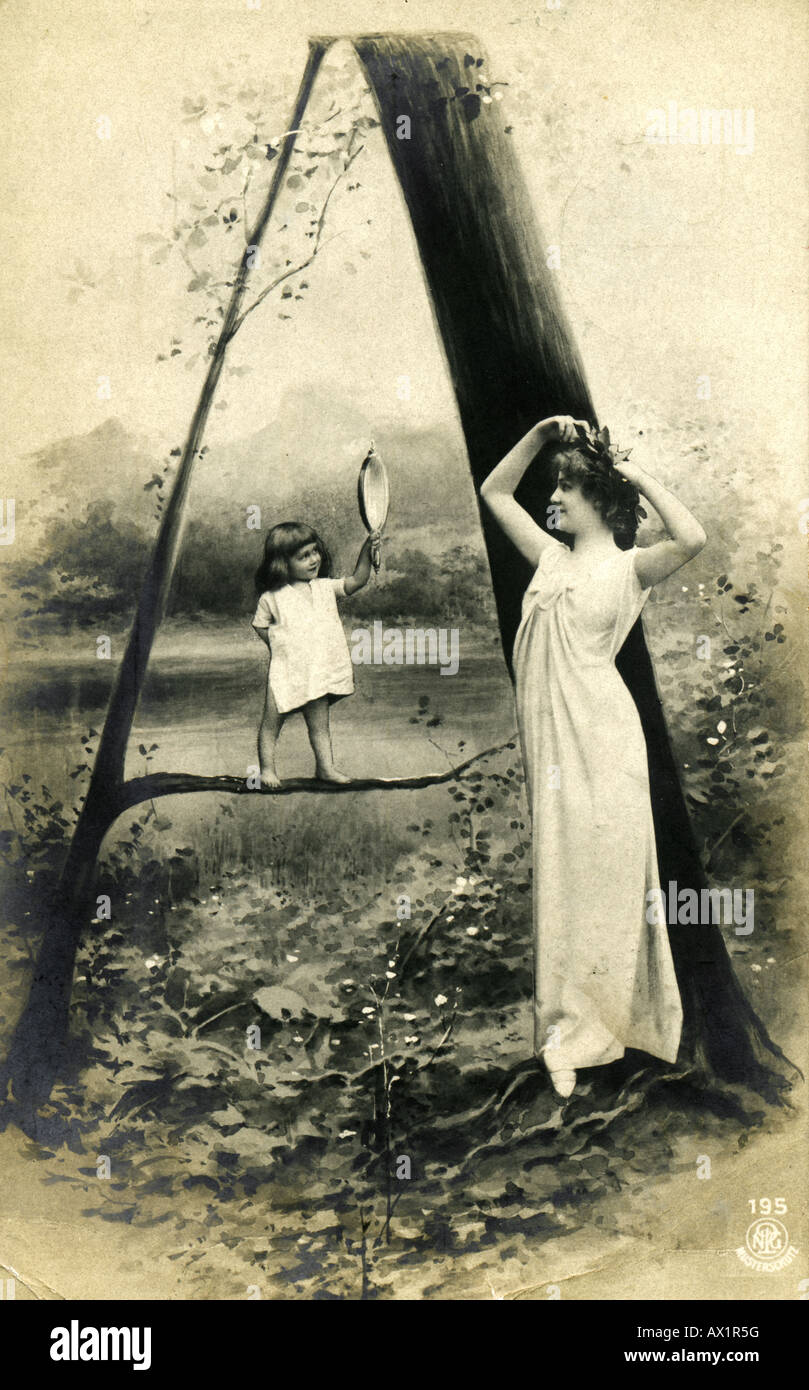 1904 1900s Edwardian Alphabet Postkarte von Musterschutz Deutschland Buchstaben A Stockfoto