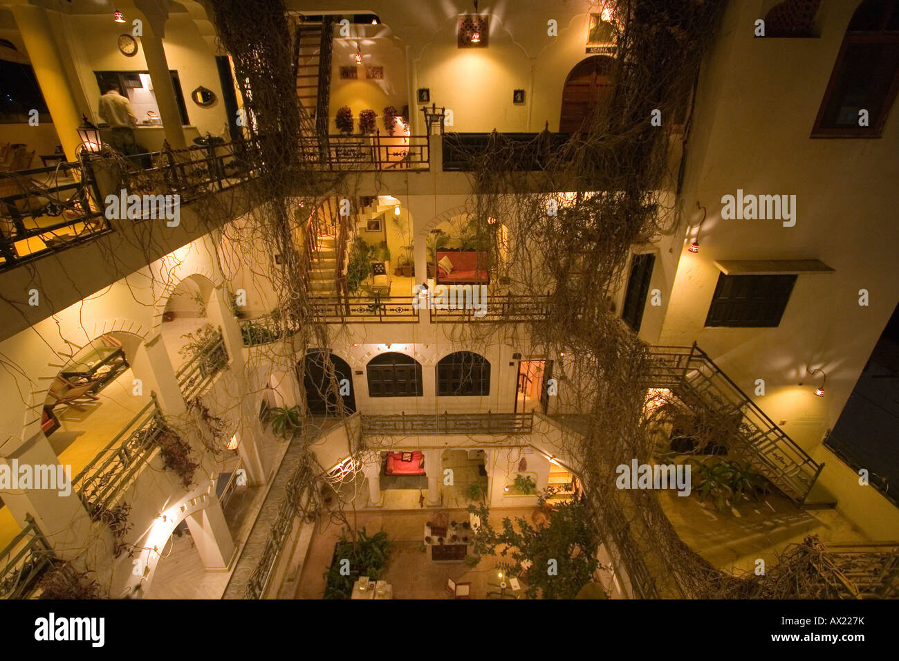 Innenhof des Haveli in Pushkar in Rajasthan Indien Nacht Stockfoto