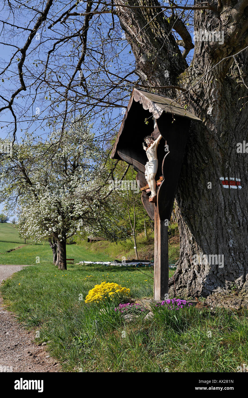 Hölzerne Schrein mit Kruzifix, Furth, untere Austria, Österreich, Europa Stockfoto