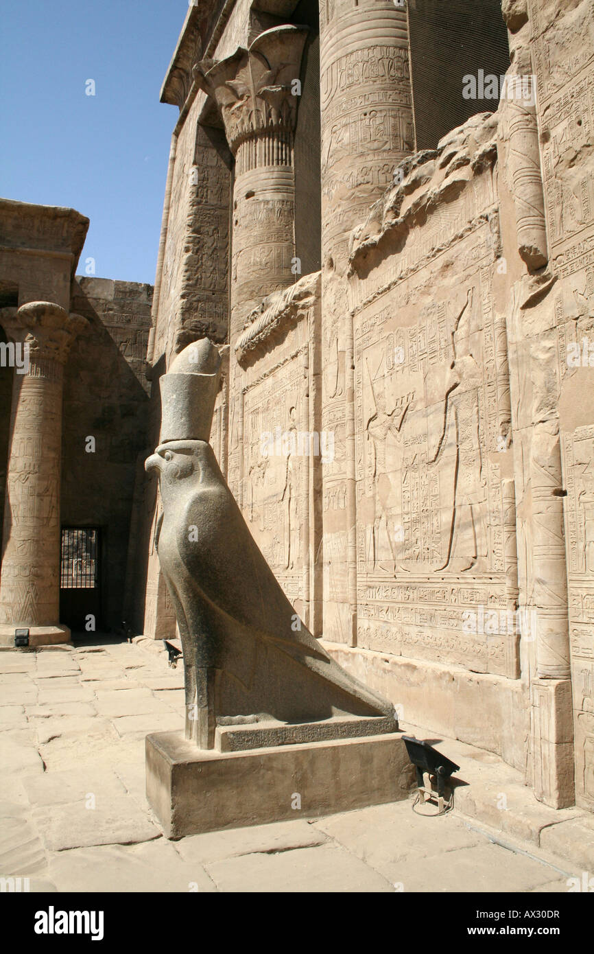 Edfu Tempel - Statue des Horus [Edfu, Ägypten, arabische Staaten, Afrika]. Stockfoto