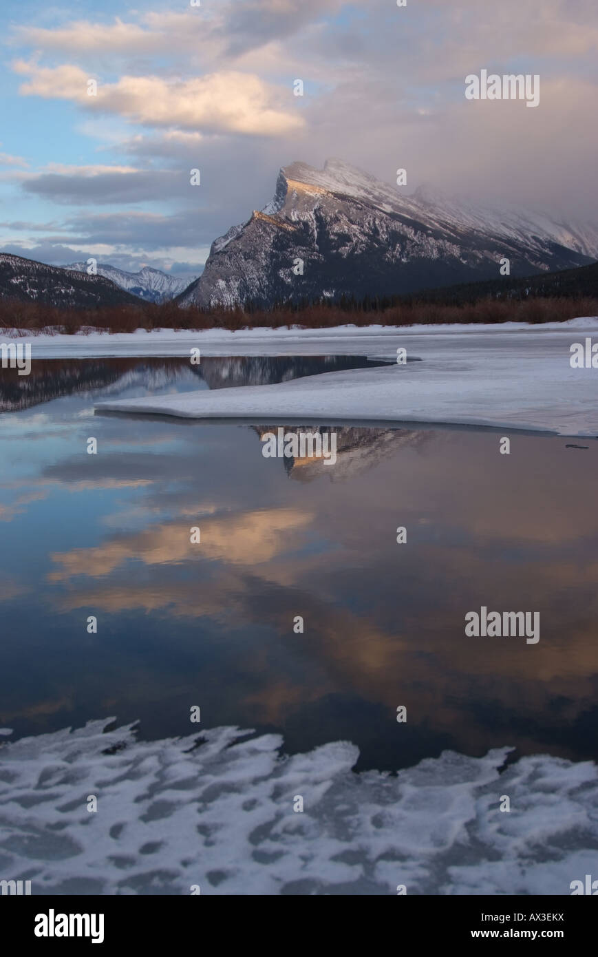 Kanada Alberta Banff Banff National Park Blick auf Mount Rundle von Vermilion Lakes Stockfoto