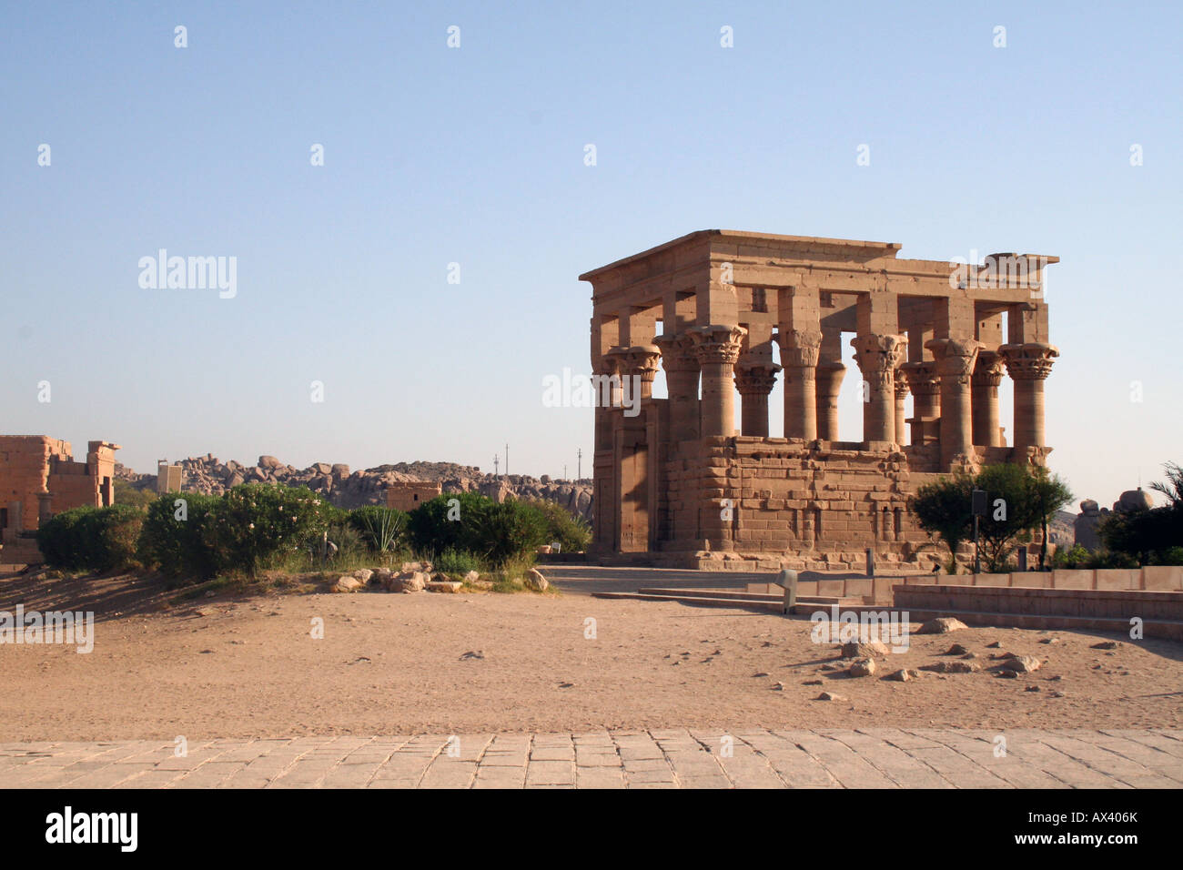 Trajan Kiosk am Philae Tempel - Antike ägyptische Denkmal [Agilkai Insel, in der Nähe von Assuan, Ägypten, arabische Staaten, Afrika]. Stockfoto