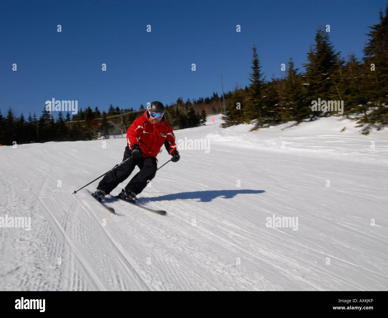 Skifahrer Abfahrt, Le Massif Skigebiet, Region von Charlevoix, Kanada Stockfoto