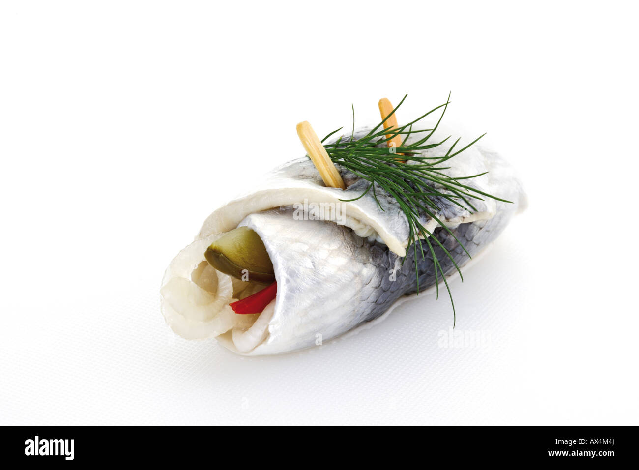 Rollmops, typisch deutsches Essen, Nahaufnahme Stockfoto