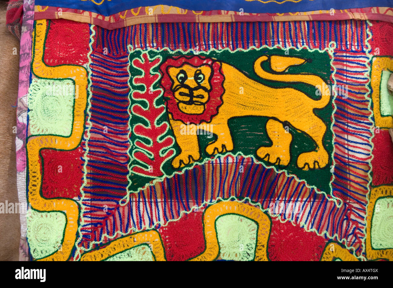 Äthiopien 2008. Bestickten Sattel decken mit Löwen von Juda. Stockfoto