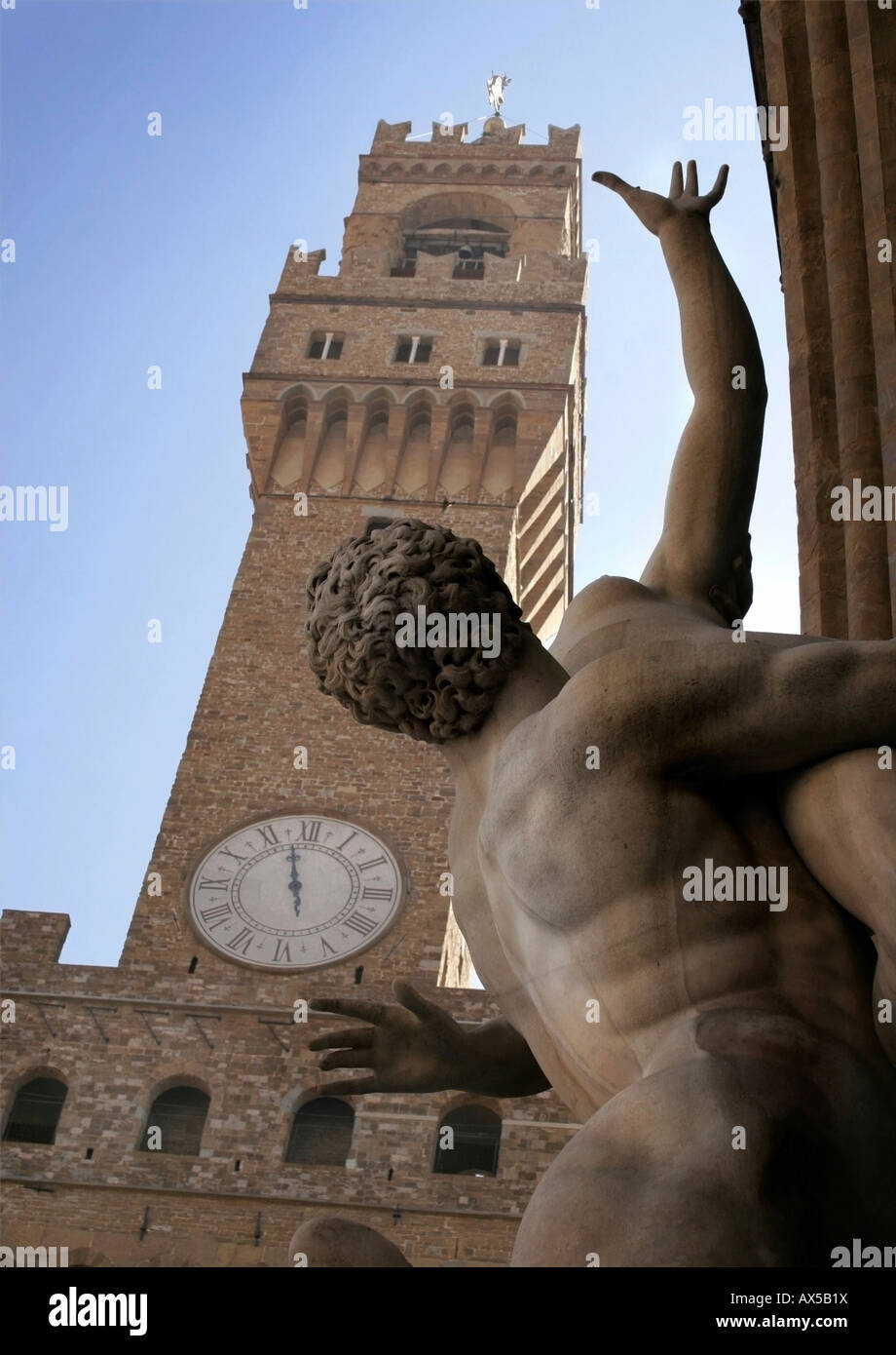 Glockenturm, Statue und Uhr, Florenz, Toskana, Italien, Europa Stockfoto