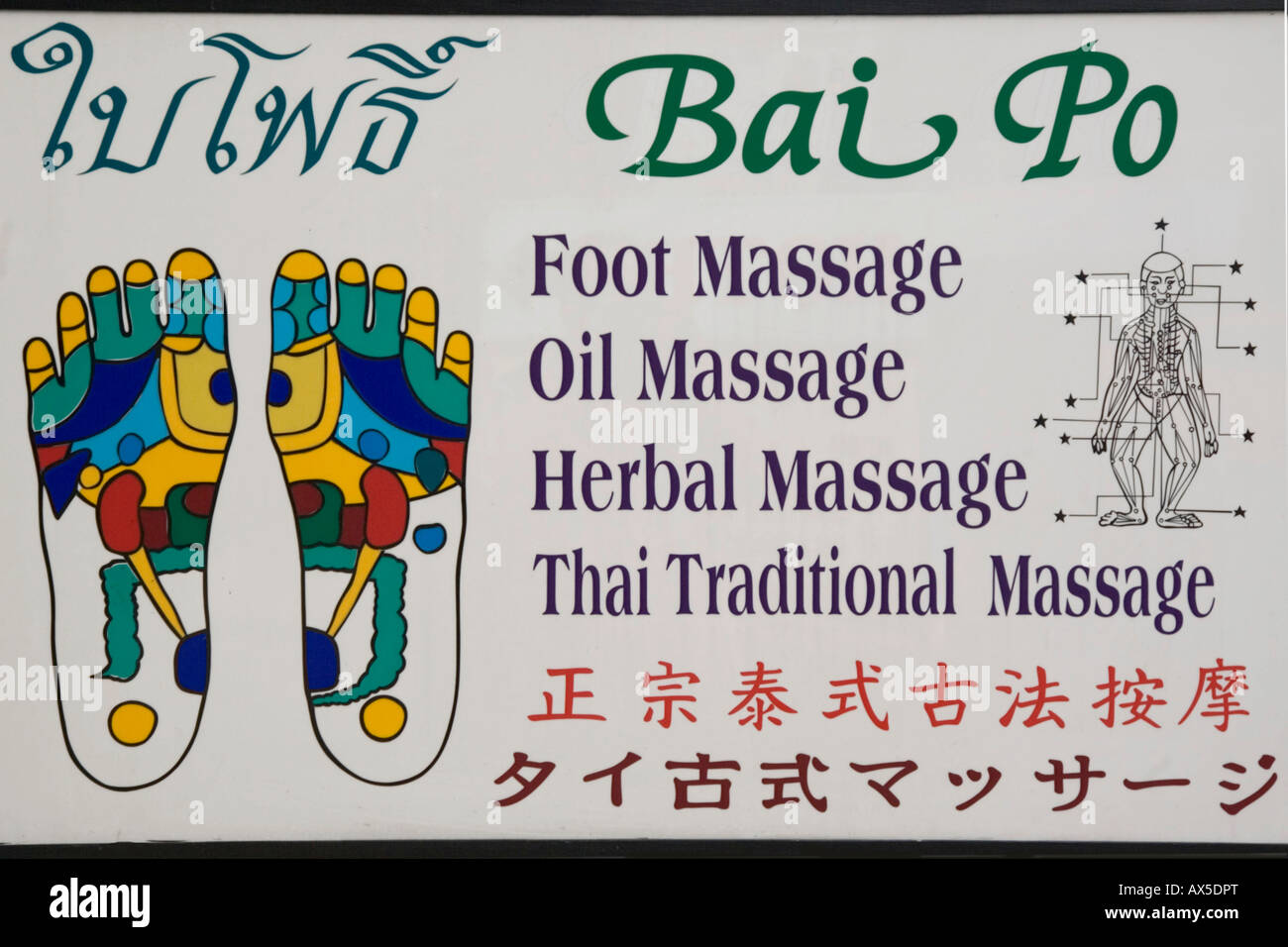 Zeichen - traditionelle Thai-Massage-, Thailand Stockfoto