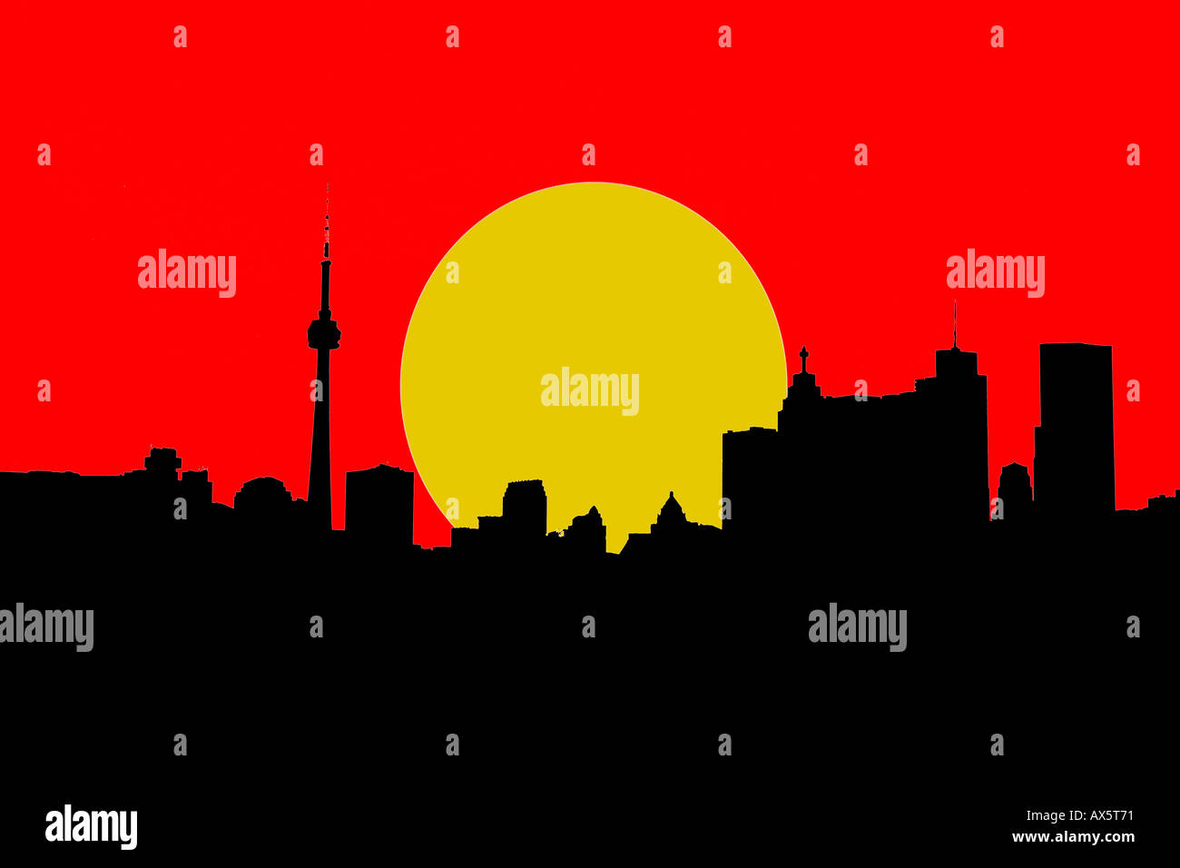 Neueste Skyline von Toronto Kanada mit CN Tower bei Sonnenuntergang Stockfoto