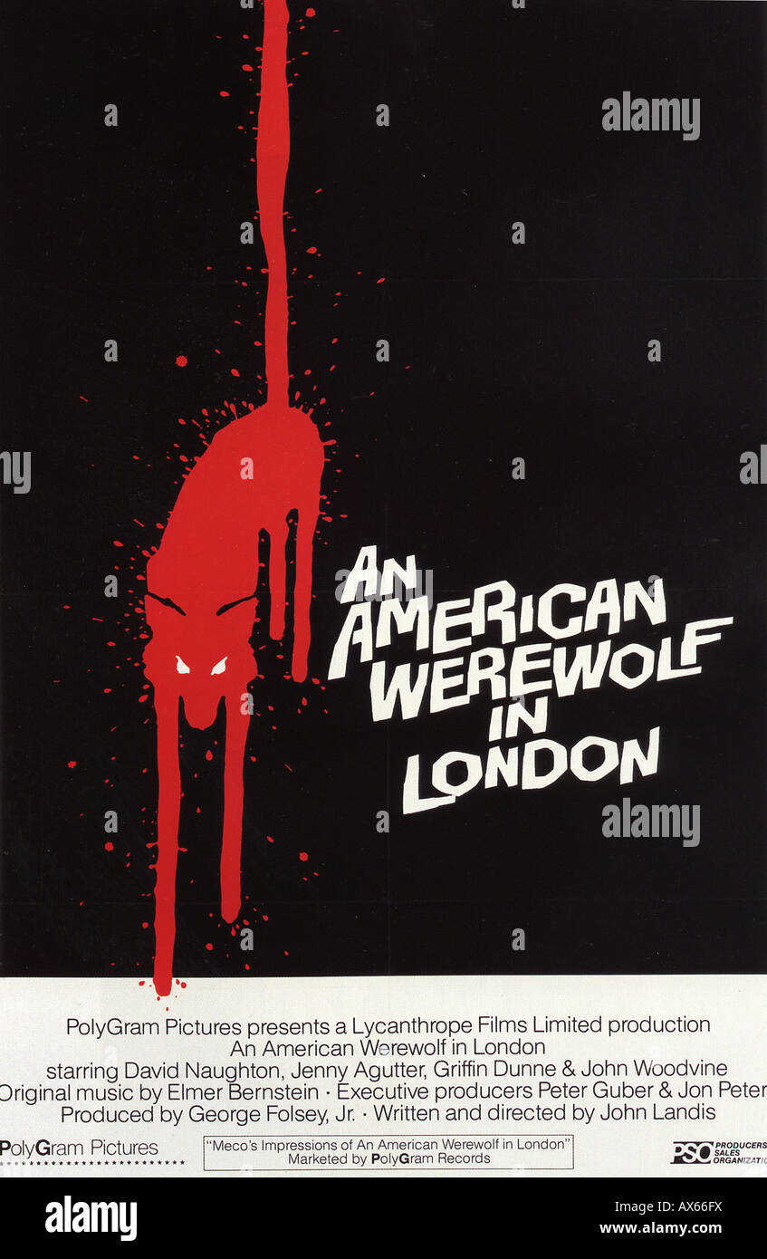 EIN amerikanischer WEREWOLF IN LONDON Poster für 1981 Polygram/Werewolf film Klassiker Stockfoto