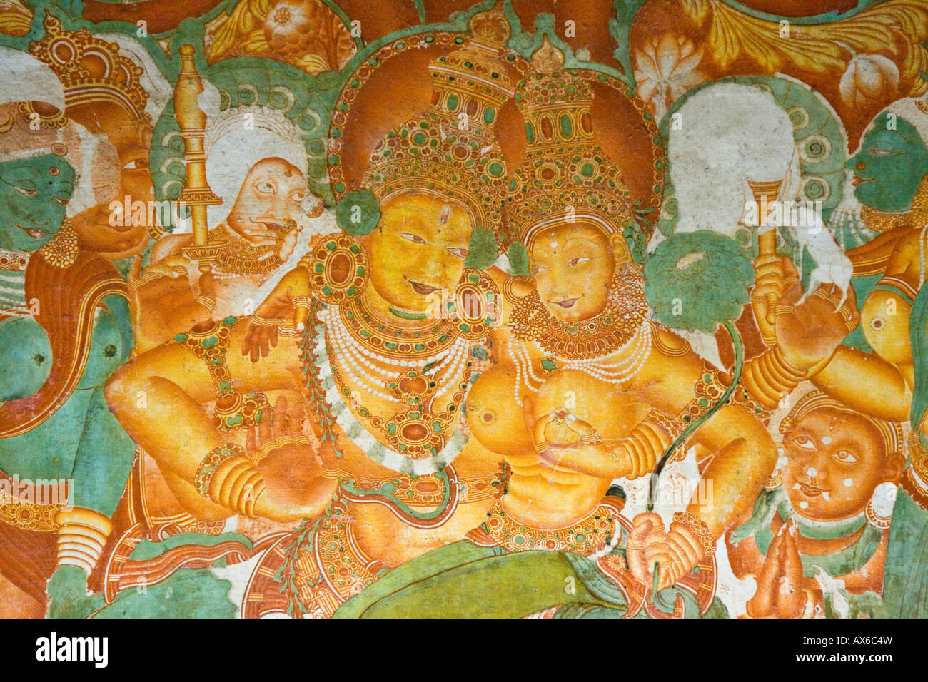 Ramayana Wandmalereien im Inneren Mattancherry oder Dutch Palace in Cochin, Indien Stockfoto