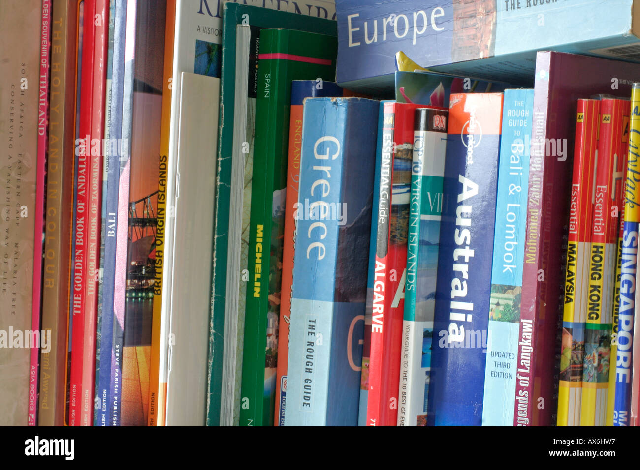 Auswahl an Reiseführer und touristische Bücher Stockfoto