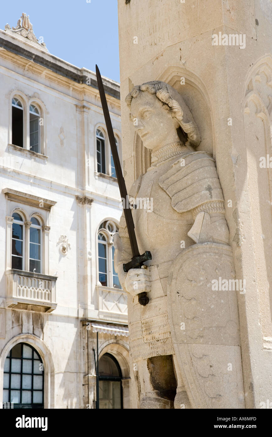 Das Orlando Spalte steinerne Bildnis des legendären Ritter Roland Dubrovnik Kroatien Stockfoto