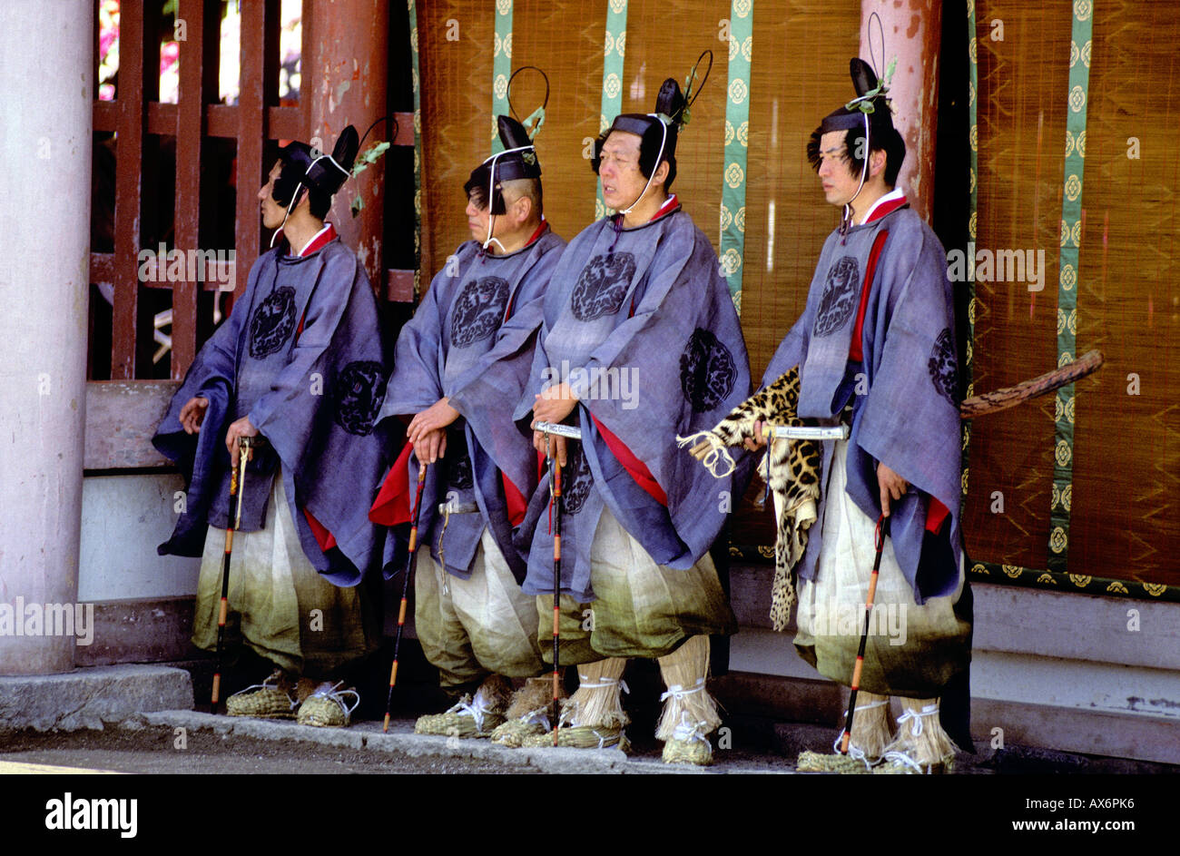 Stockrose Festival Shimogamo Schrein Kyoto Japan Samurai Stockfoto