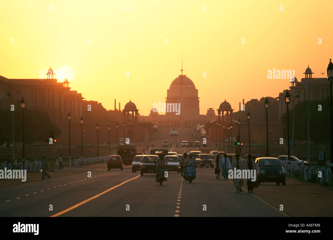 Die Hauptstadt Gebäude in Neu-Delhi Indien bei Sonnenuntergang Stockfoto