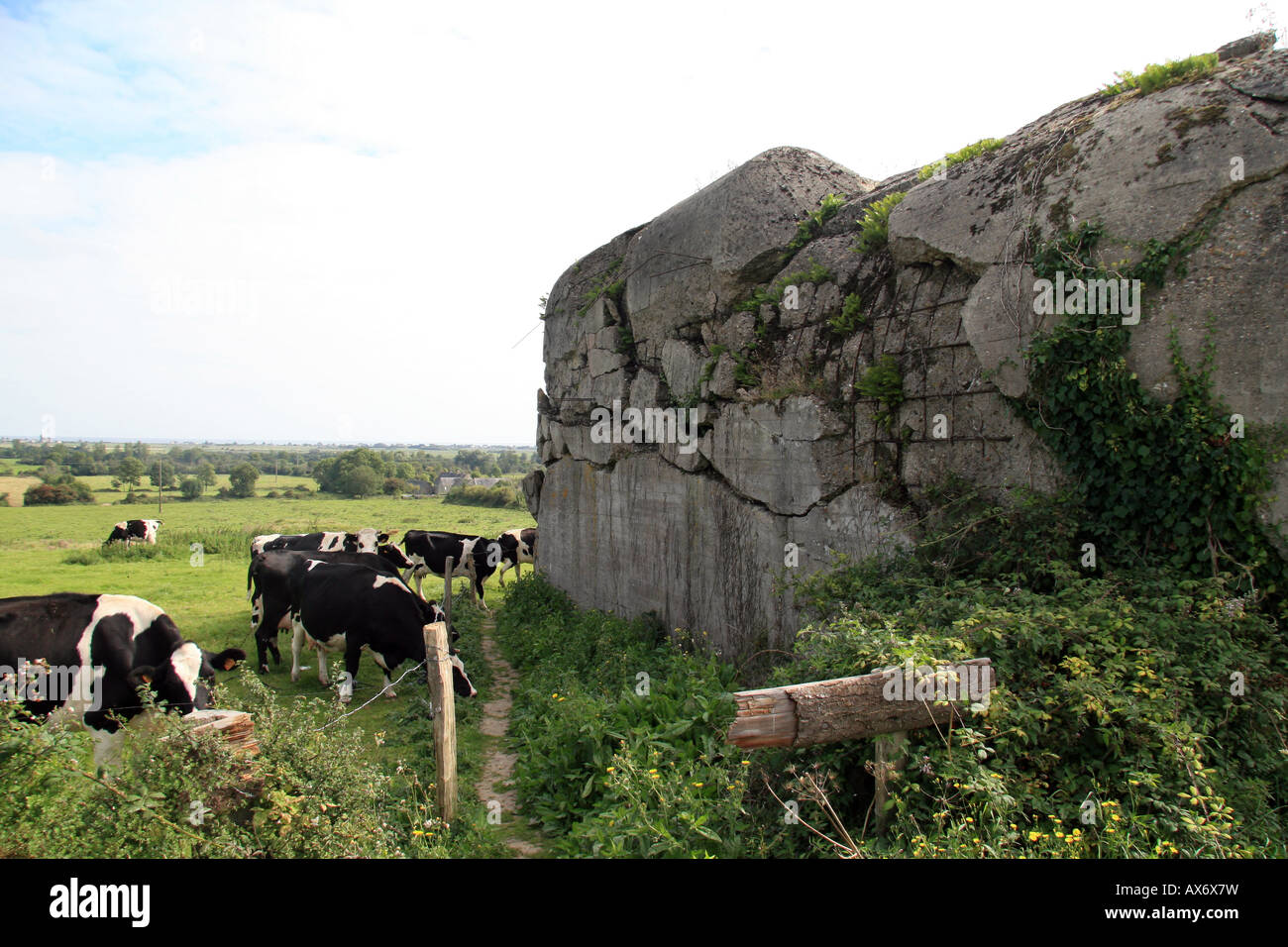 Ein zerstörter Artillerie Flügel für ein 210mm-Geschütz an der Saint-Marcouf-Batterie, Crisbecq, Normandie, Frankreich. Stockfoto