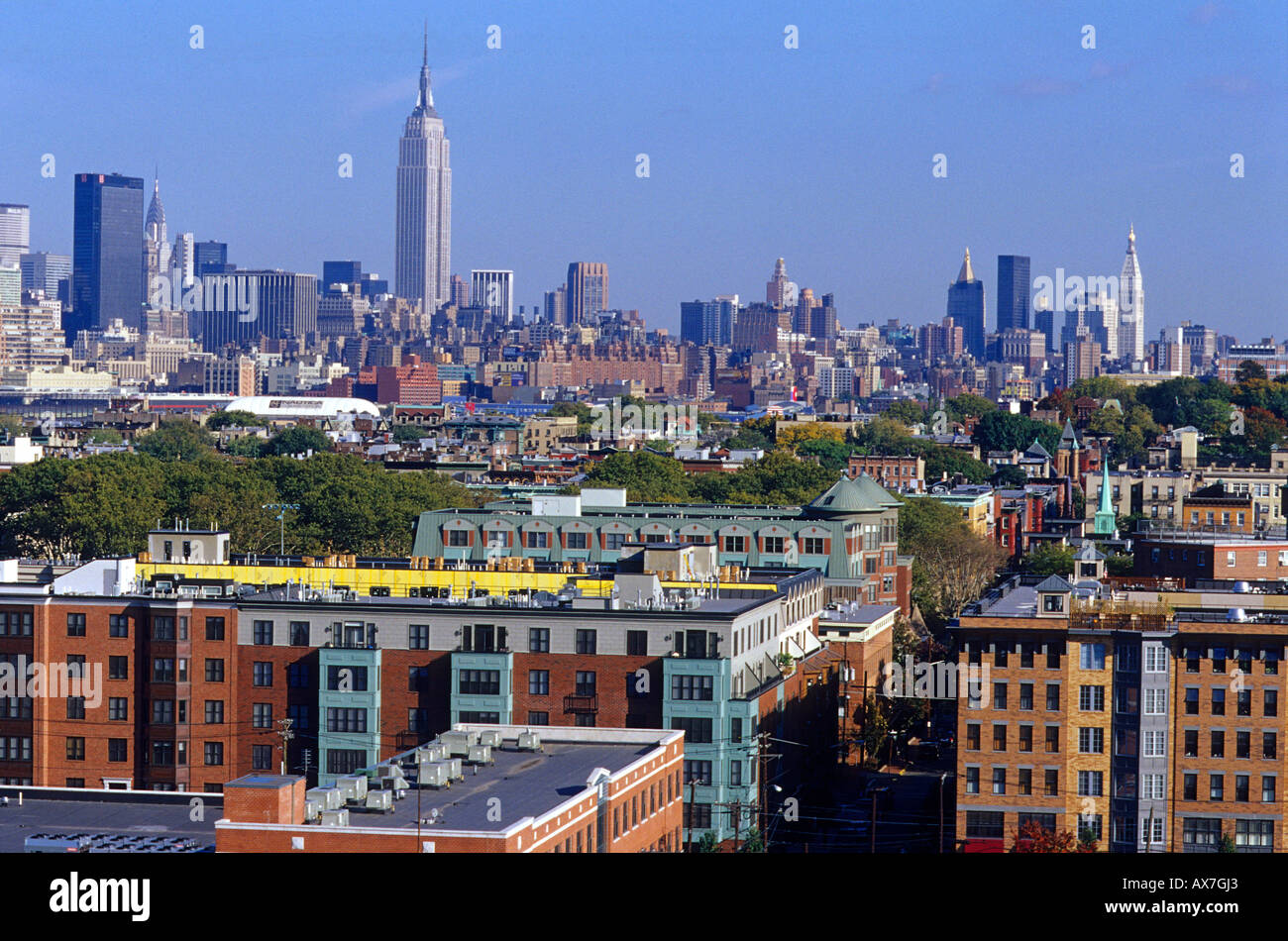 Häuser der Bezirke Hoboken und Manhattan, New York, USA, Amerika Stockfoto