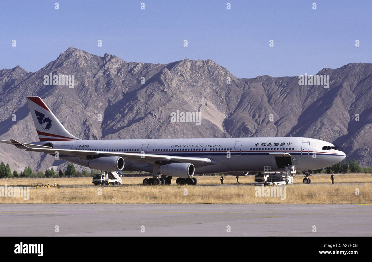 Flug von Chengdu Flughafen Lhasa. Tibet. Stockfoto