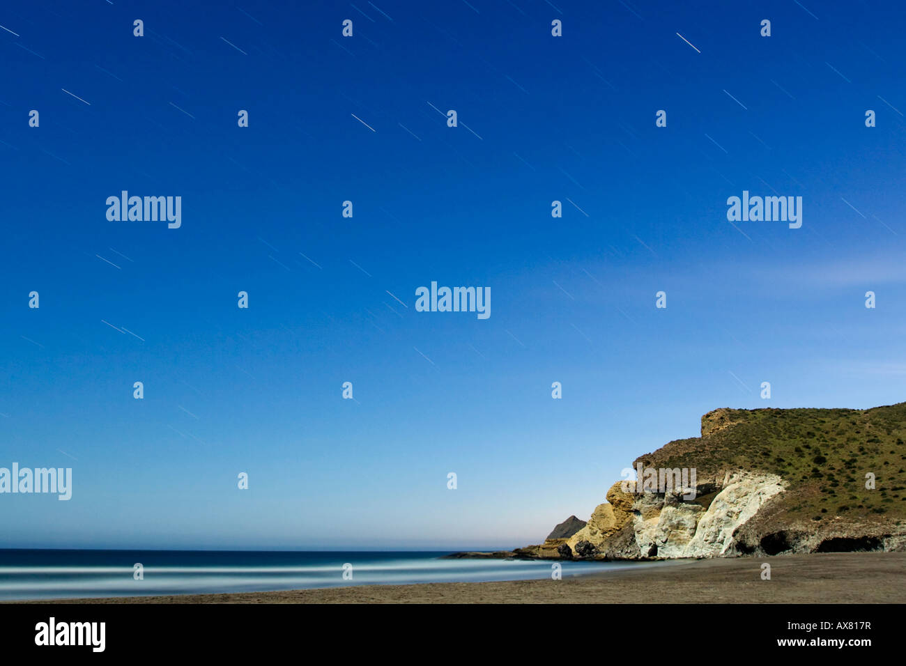 Media Luna Strand in der Nacht, Cabo de Gata-Nijar, Andalusien, Spanien Stockfoto