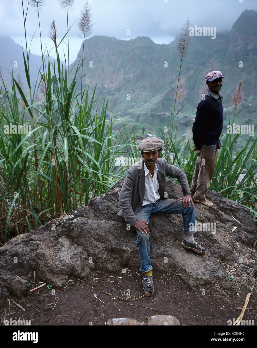 Landwirte, Cova Krater, Santo Antao Kap Verde Stockfoto