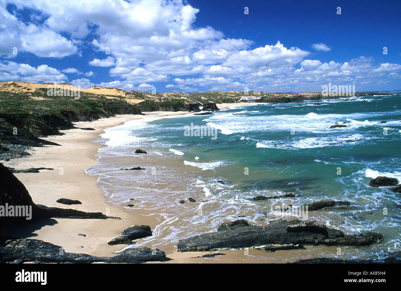 Strand, Praia de Almograve, westl.. Odemira, Costa Alentejana Kueste des Alentejo, Portugal Stockfoto